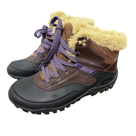 Merrell Fluorecein 6 Fur Lined Winter Snow Boots Chocolate Brown Hiking Sz 8 - Picture 1 of 8